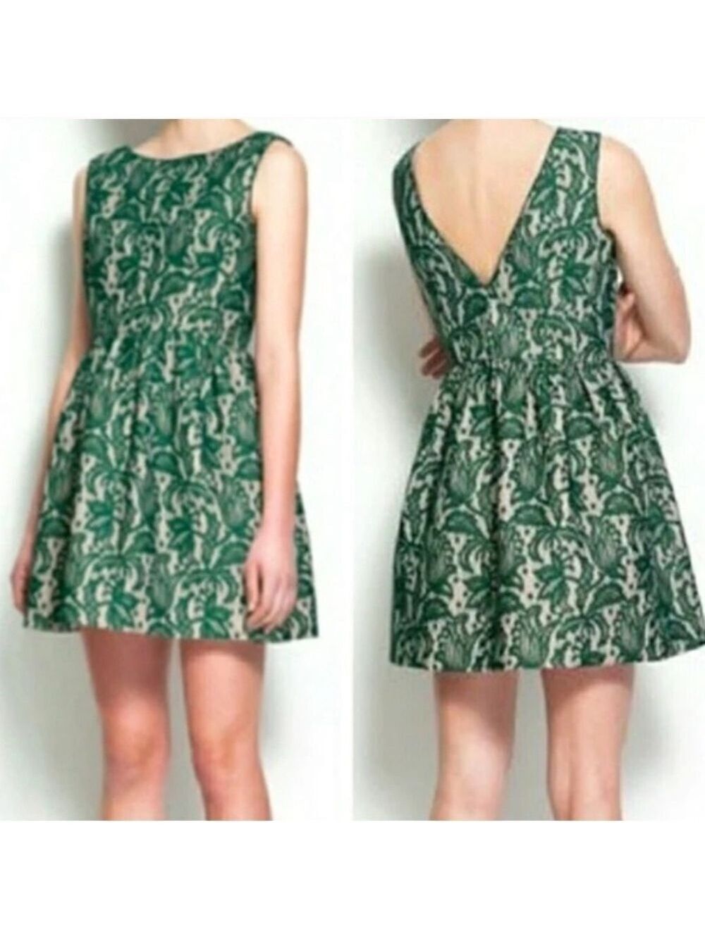 Zara Green Lace Overlay Low Back Tulip Mini Dress Party Wedding Size M